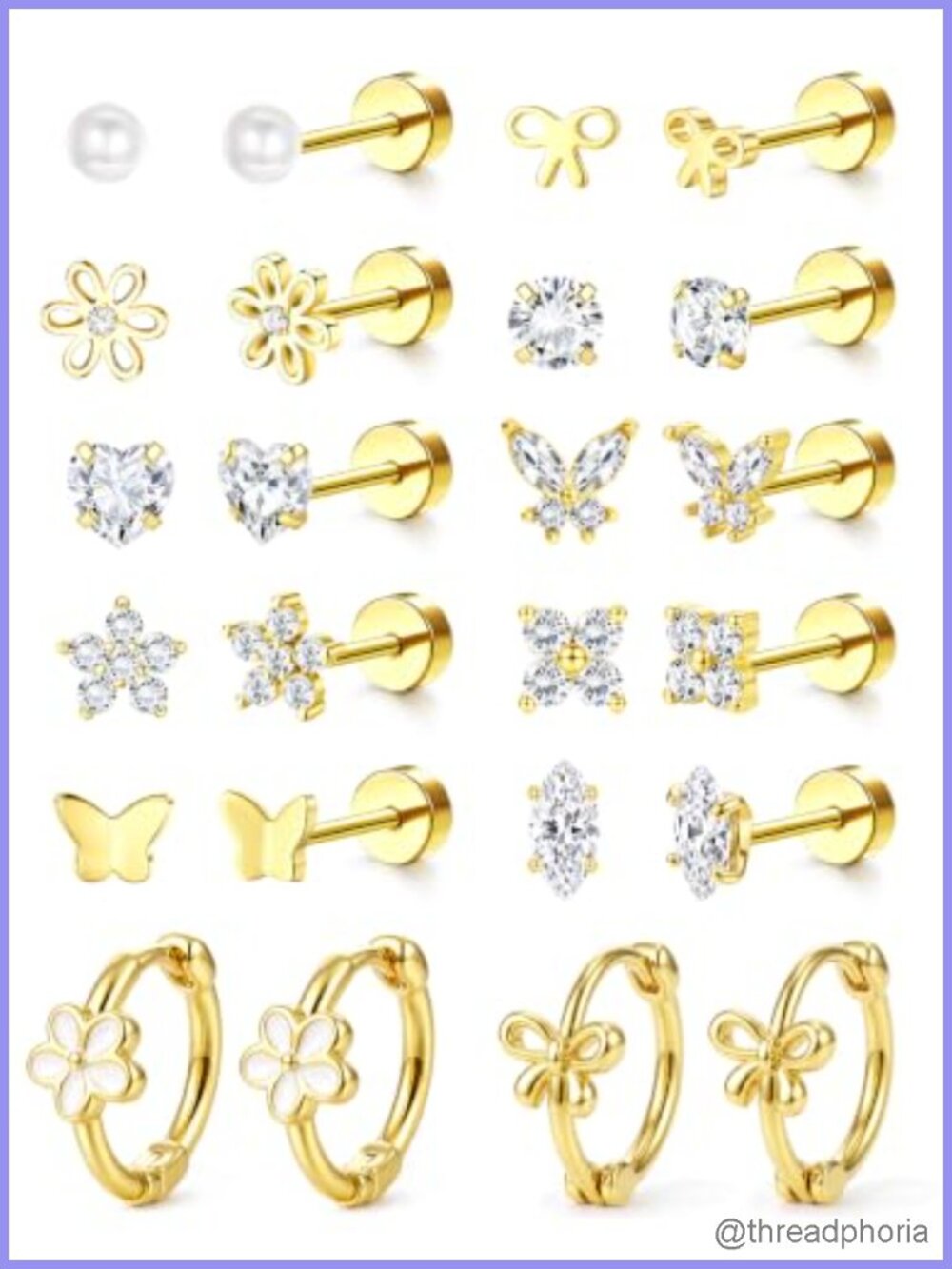 Hypoallergenic Surgical Steel Flat Back Stud Earrings 12-Pair Set